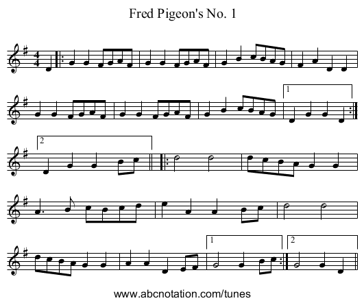 Fred Pigeon's No. 1 - staff notation