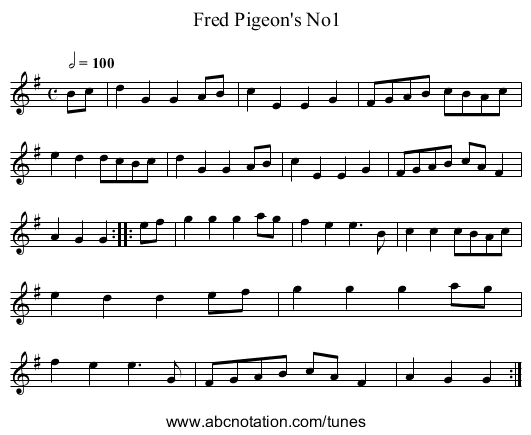 Fred Pigeon's No1 - staff notation