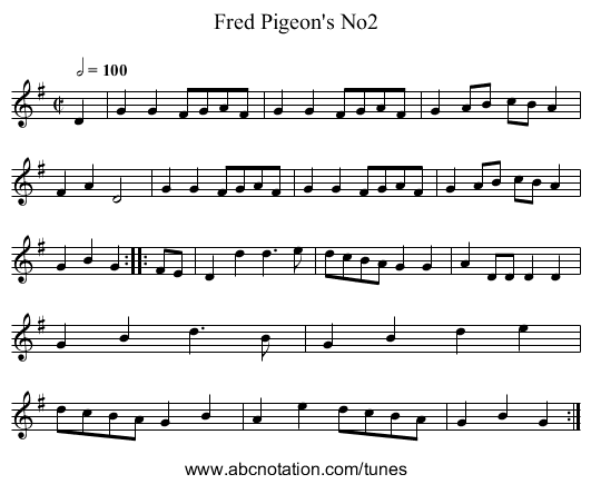 Fred Pigeon's No2 - staff notation