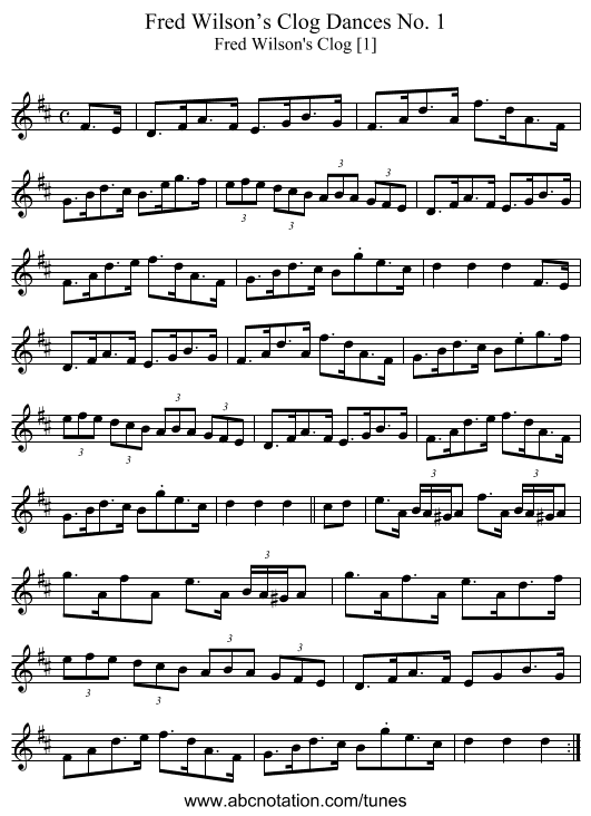 Fred Wilson’s Clog Dances No. 1 - staff notation