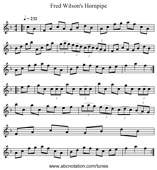 Fred Wilson's Hornpipe - staff notation