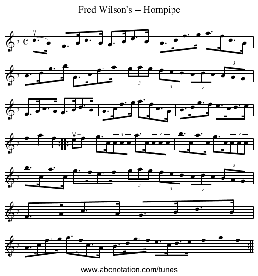 Fred Wilson's -- Hornpipe - staff notation