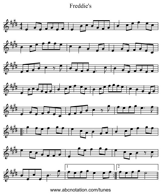 Freddie's - staff notation