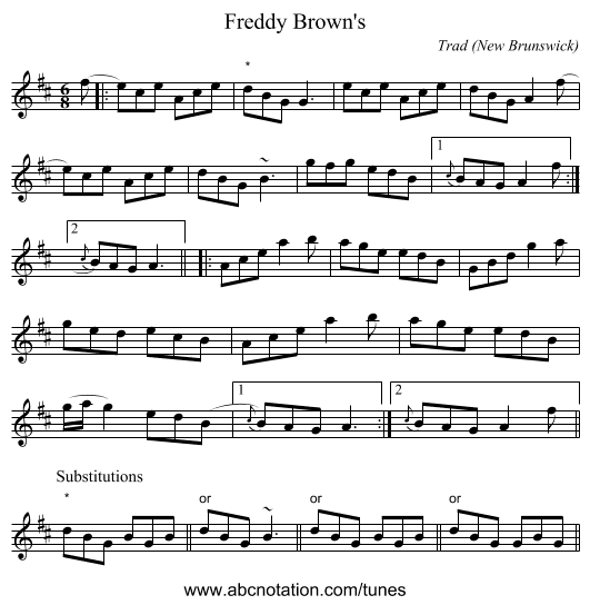 Freddy Brown's - staff notation
