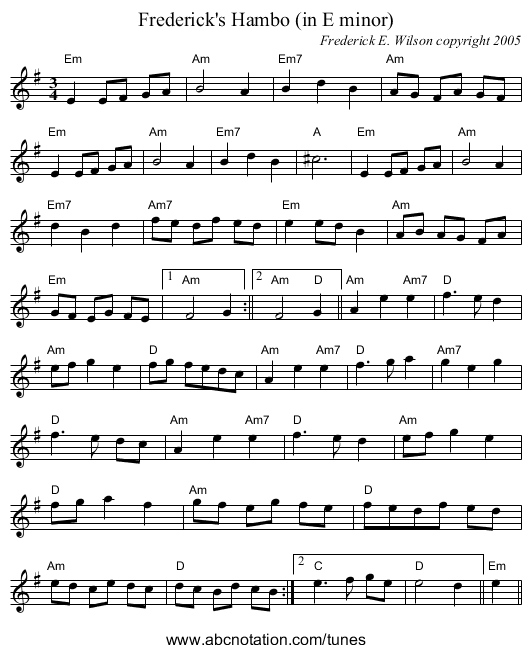 Frederick's Hambo (in E minor) - staff notation