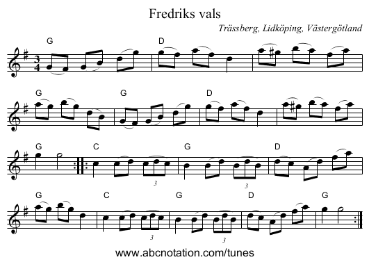 Fredriks vals - staff notation