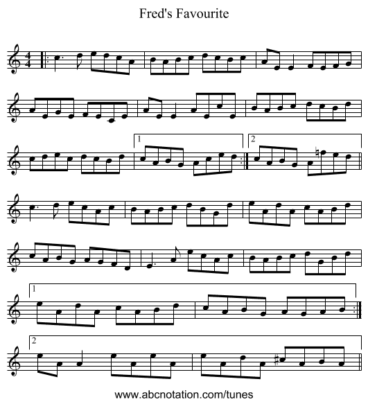 Fred's Favourite - staff notation