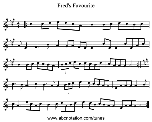 Fred's Favourite - staff notation