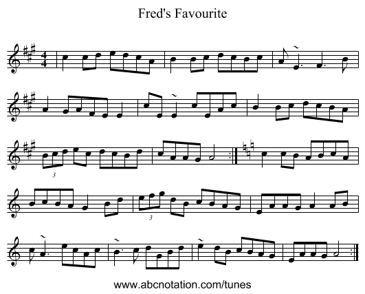 Fred's Favourite - staff notation