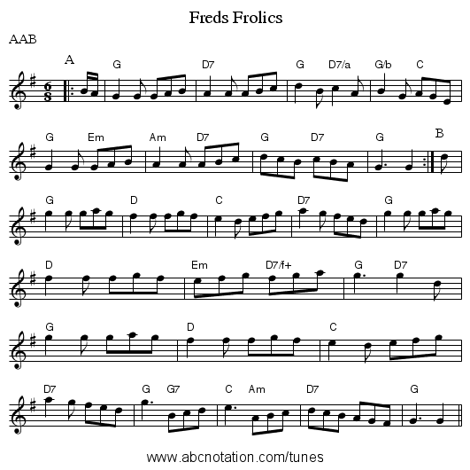 Freds Frolics - staff notation