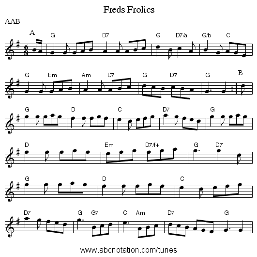 Freds Frolics - staff notation