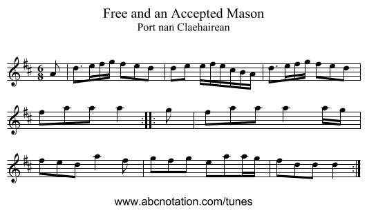 Free and an Accepted Mason - staff notation