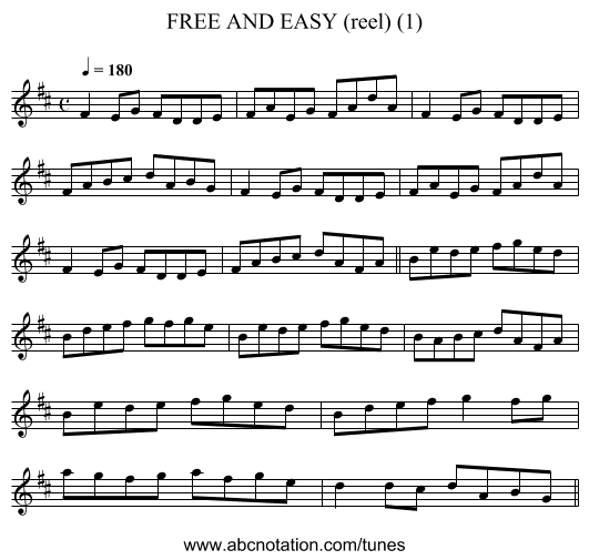 FREE AND EASY (reel) (1) - staff notation
