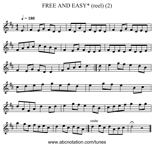 FREE AND EASY* (reel) (2) - staff notation