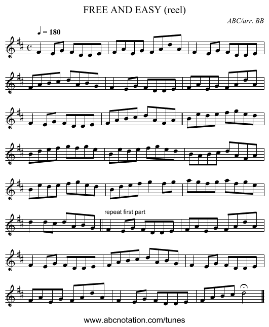 FREE AND EASY (reel) - staff notation