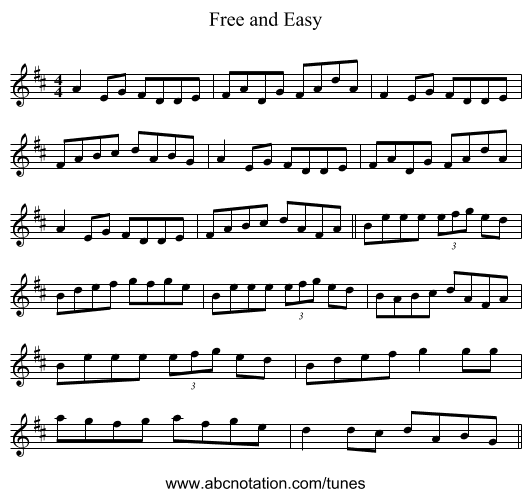 Free and Easy - staff notation