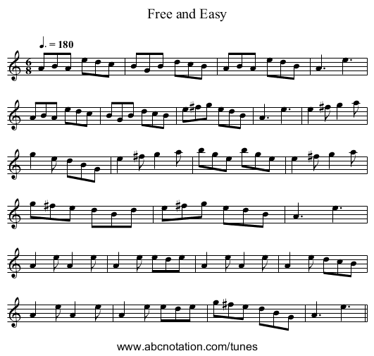 Free and Easy - staff notation