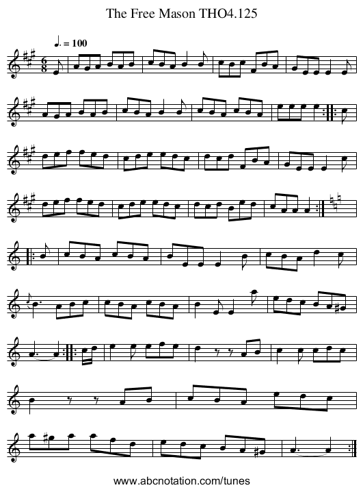 Free Mason THO4.125, The - staff notation