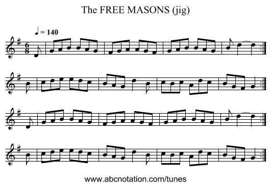 FREE MASONS (jig), The - staff notation