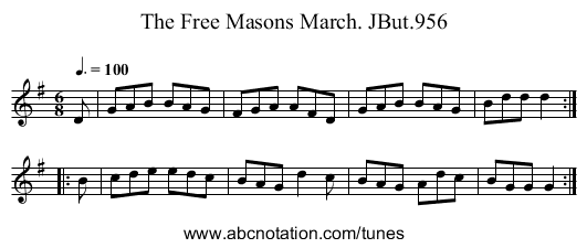 Free Masons March. JBut.956, The - staff notation