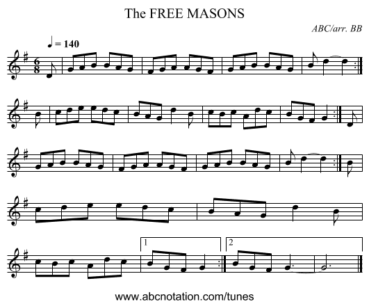 FREE MASONS, The - staff notation