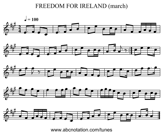 FREEDOM FOR IRELAND (march) - staff notation