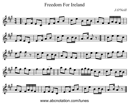 Freedom For Ireland - staff notation