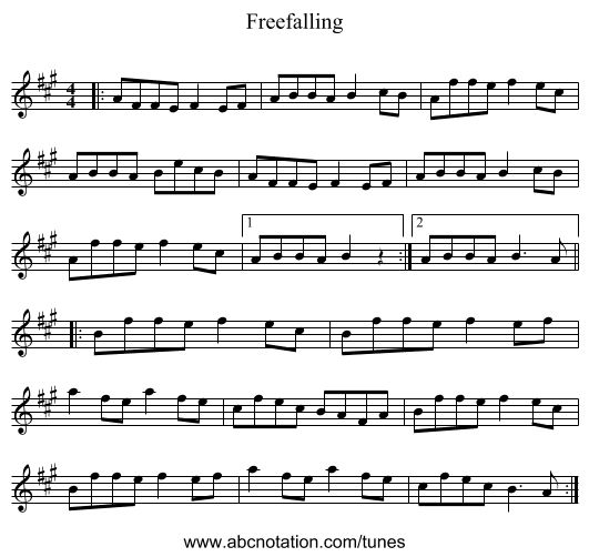 Freefalling - staff notation