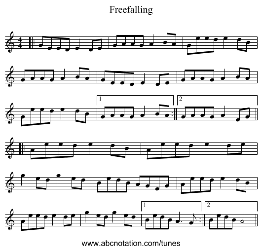 Freefalling - staff notation