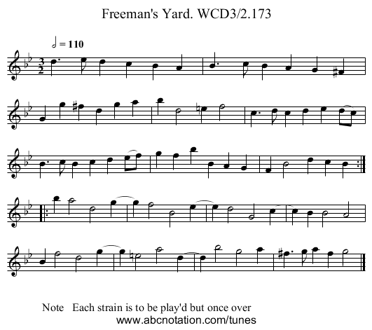 Freeman's Yard. WCD3/2.173 - staff notation