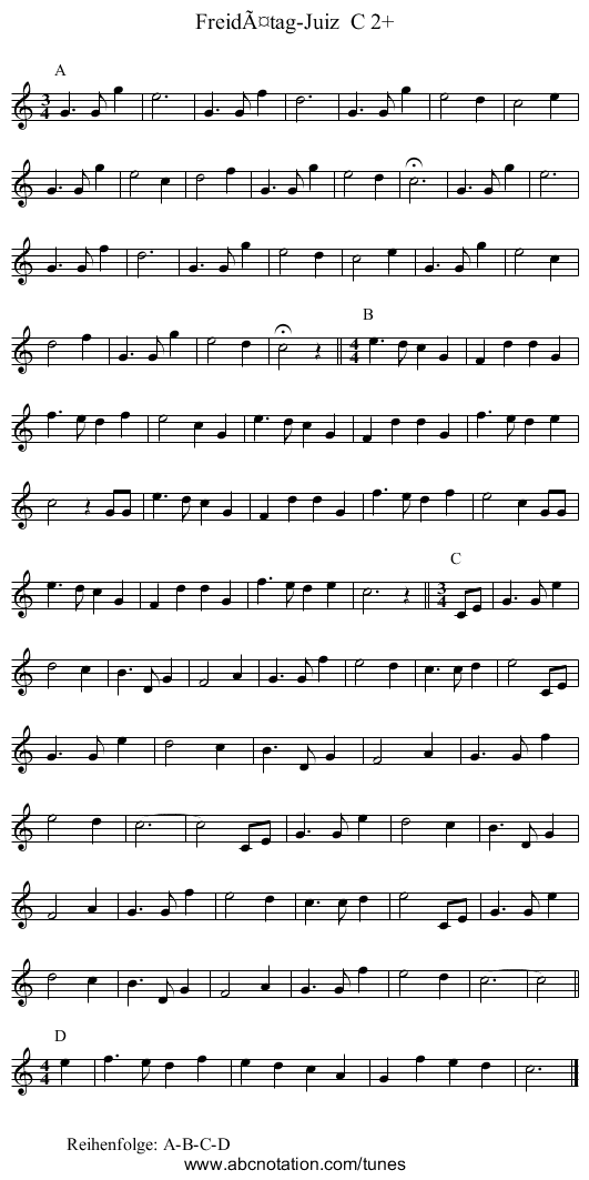 FreidÃ¤tag-Juiz  C 2+ - staff notation