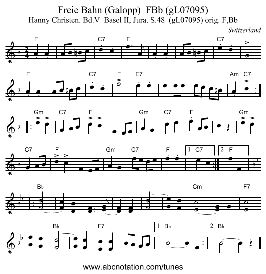 Freie Bahn (Galopp)  FBb (gL07095) - staff notation