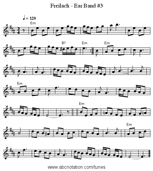 Freilach - Ear Band #3 - staff notation