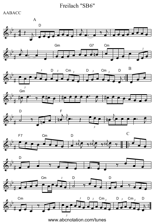Freilach SB6 - staff notation