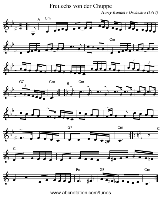 Freilechs von der Chuppe - staff notation