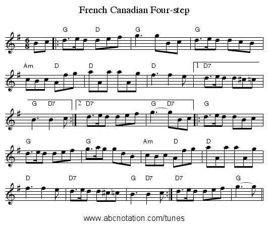 French Canadian Four-step - staff notation