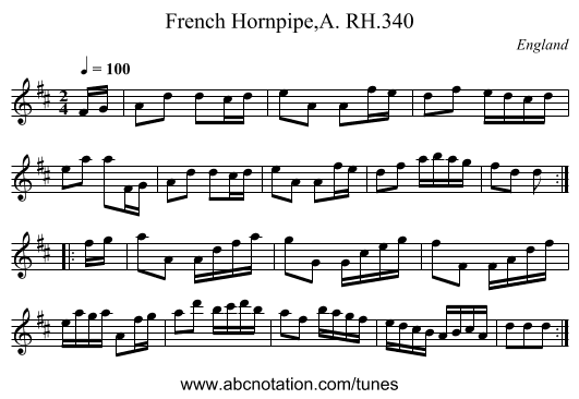 French Hornpipe,A. RH.340 - staff notation