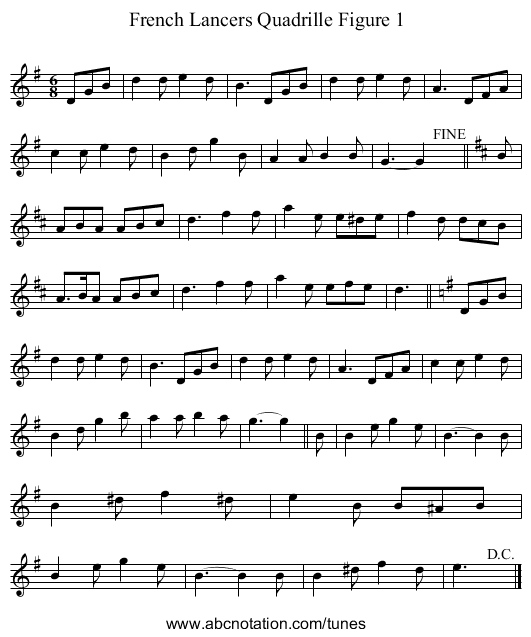 French Lancers Quadrille Figure 1 - staff notation