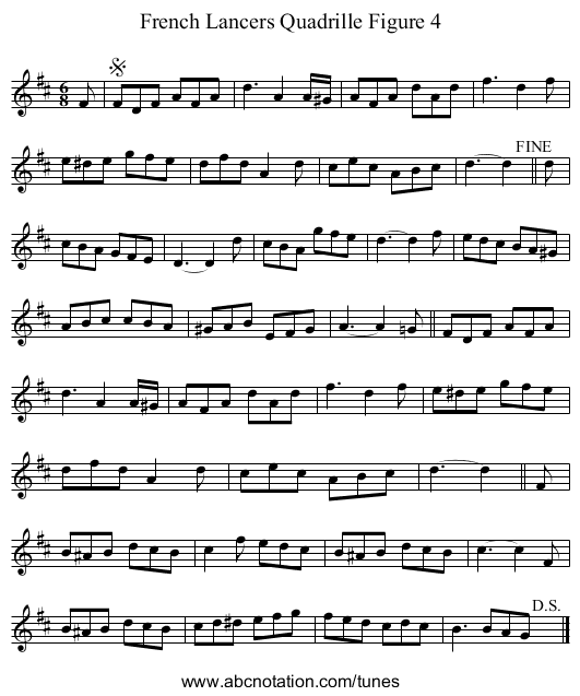 French Lancers Quadrille Figure 4 - staff notation