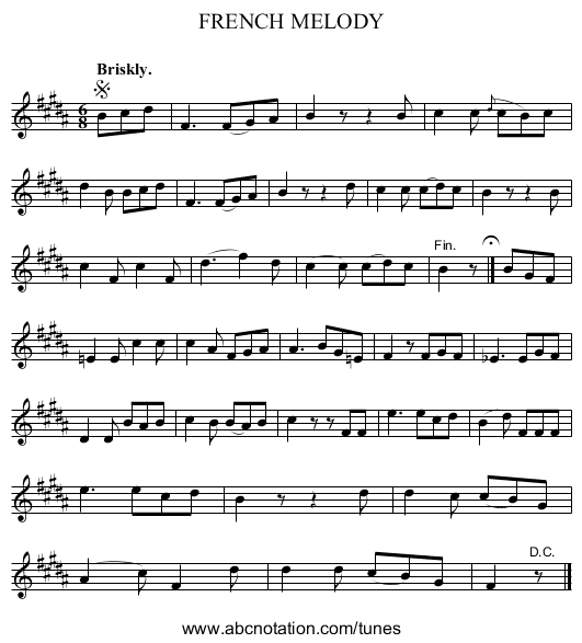 FRENCH MELODY - staff notation
