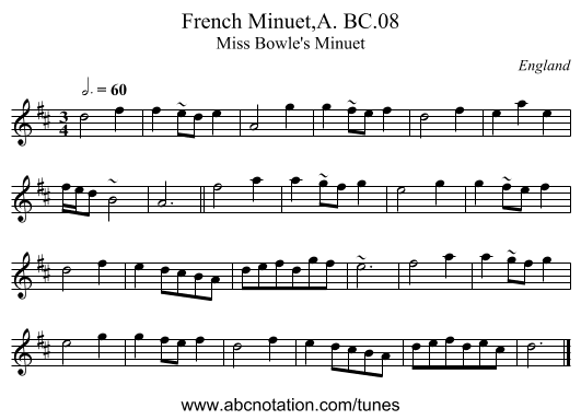 French Minuet,A. BC.08 - staff notation