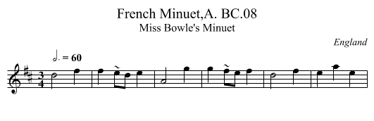 French Minuet,A. BC.08 - staff notation