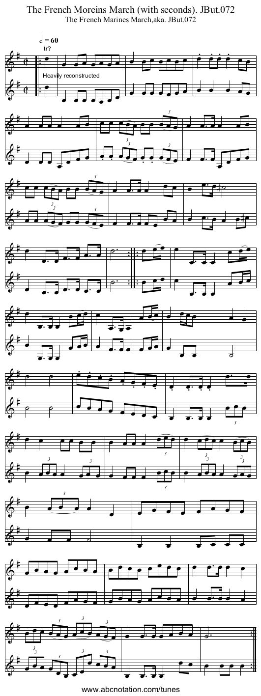 French Moreins March (with seconds). JBut.072, The - staff notation