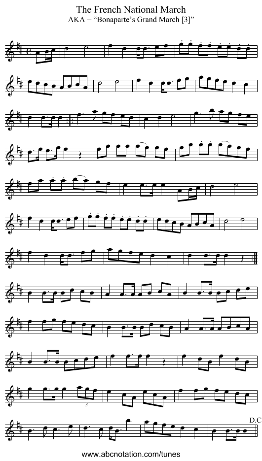 French National March, The - staff notation