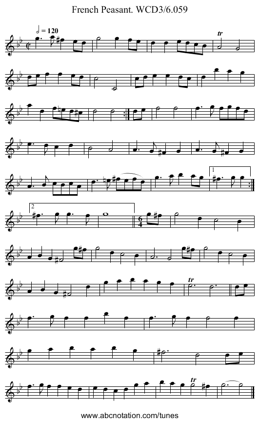 French Peasant. WCD3/6.059 - staff notation