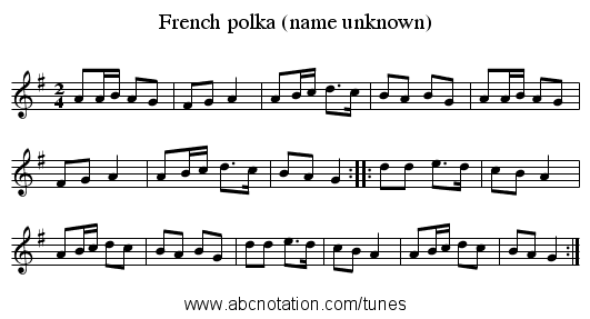 French polka (name unknown) - staff notation