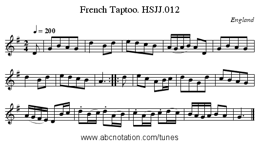 French Taptoo. HSJJ.012 - staff notation