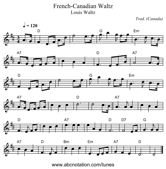 French-Canadian Waltz - staff notation
