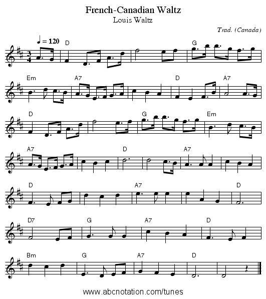 French-Canadian Waltz - staff notation