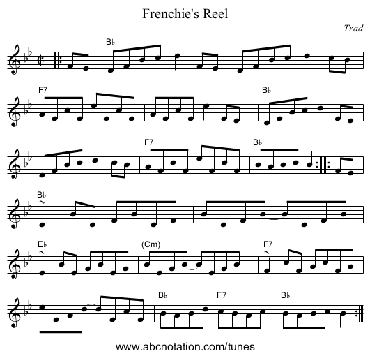 Frenchie's Reel - staff notation